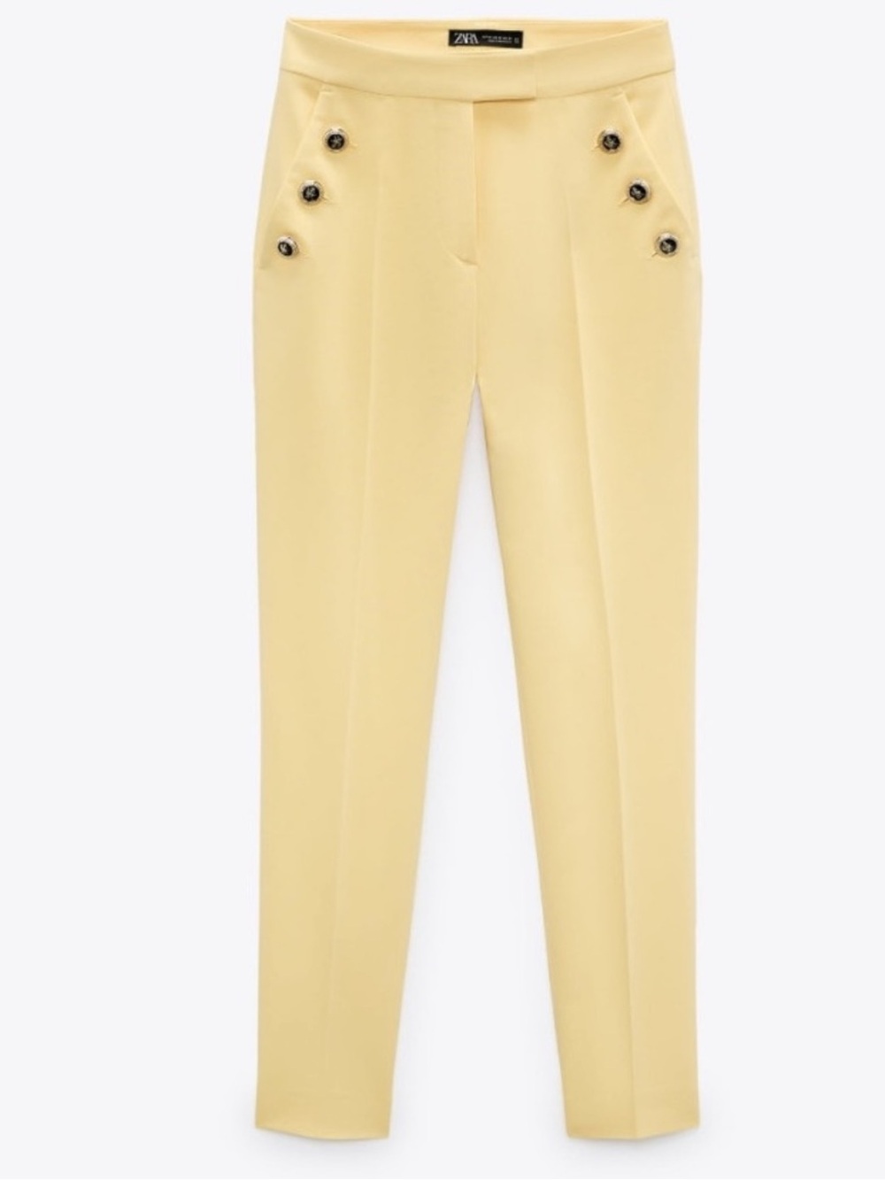 Zara Yellow High-Waist Tailored Trousers with Side Buttons